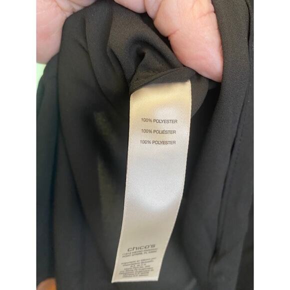 Chico's Black Sheer Blouse 1/4 Button Front Roll tab sleeves Sz 1 (US Med) Petit - Picture 5 of 6